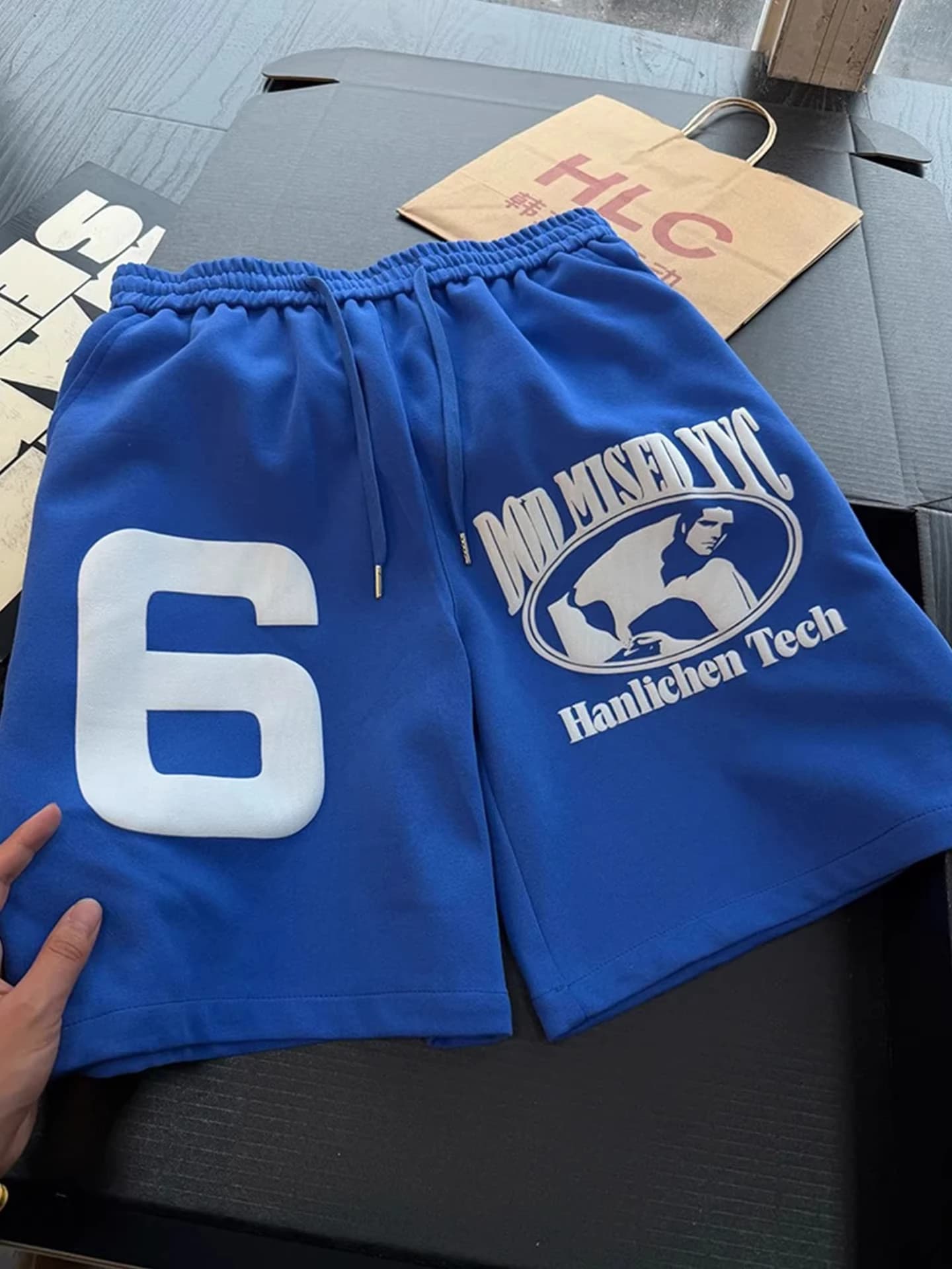 Pantaloncini in schiuma stampati Klein Blue da uomo, estivi, sportivi da basket americano, a gamba dritta, a cinque quarti, casual con elastico in vita