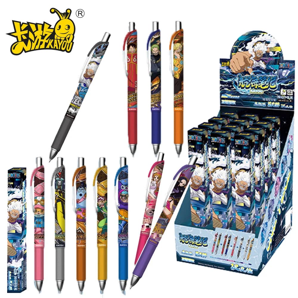 Nuova Scatola Sorpresa Originale KAYOU One Piece con Penne Gel a Tema Monkey D. Luffy, Strumenti di Scrittura Fluida, Regali per Appassionati di Anime