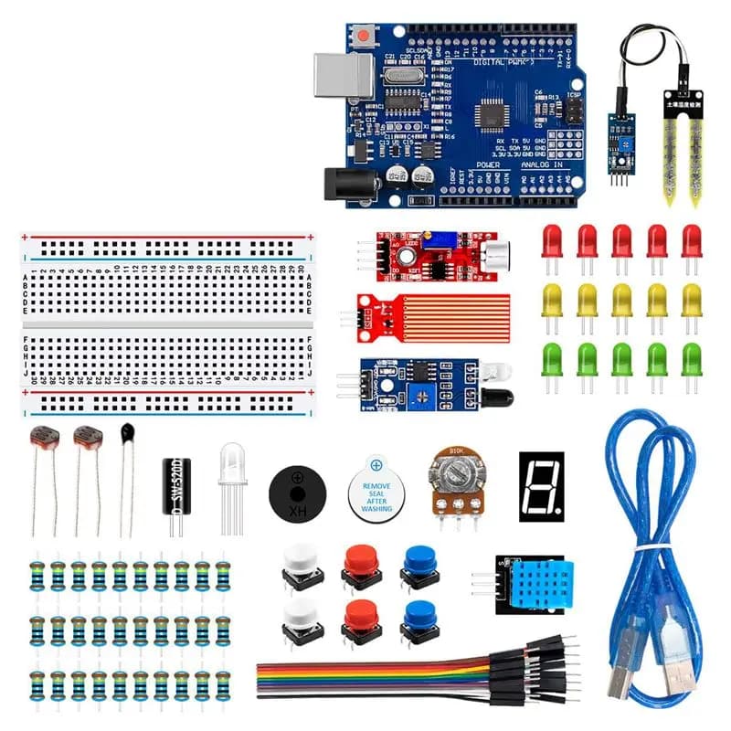 ABUL-5X Kit DIY Compatibile con Arduino Uno R3, Set di Componenti per Principianti con Condensatori/Ponti/Breadboard