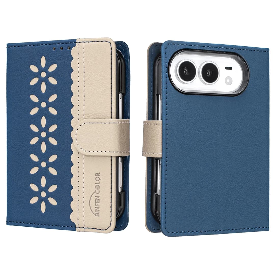 Spliced Hollow Flower Flip Card Slot Wallet Leather Phone Case for iPhone Duo 18 fold wide Shockproof RFID Blocking Stand Cover