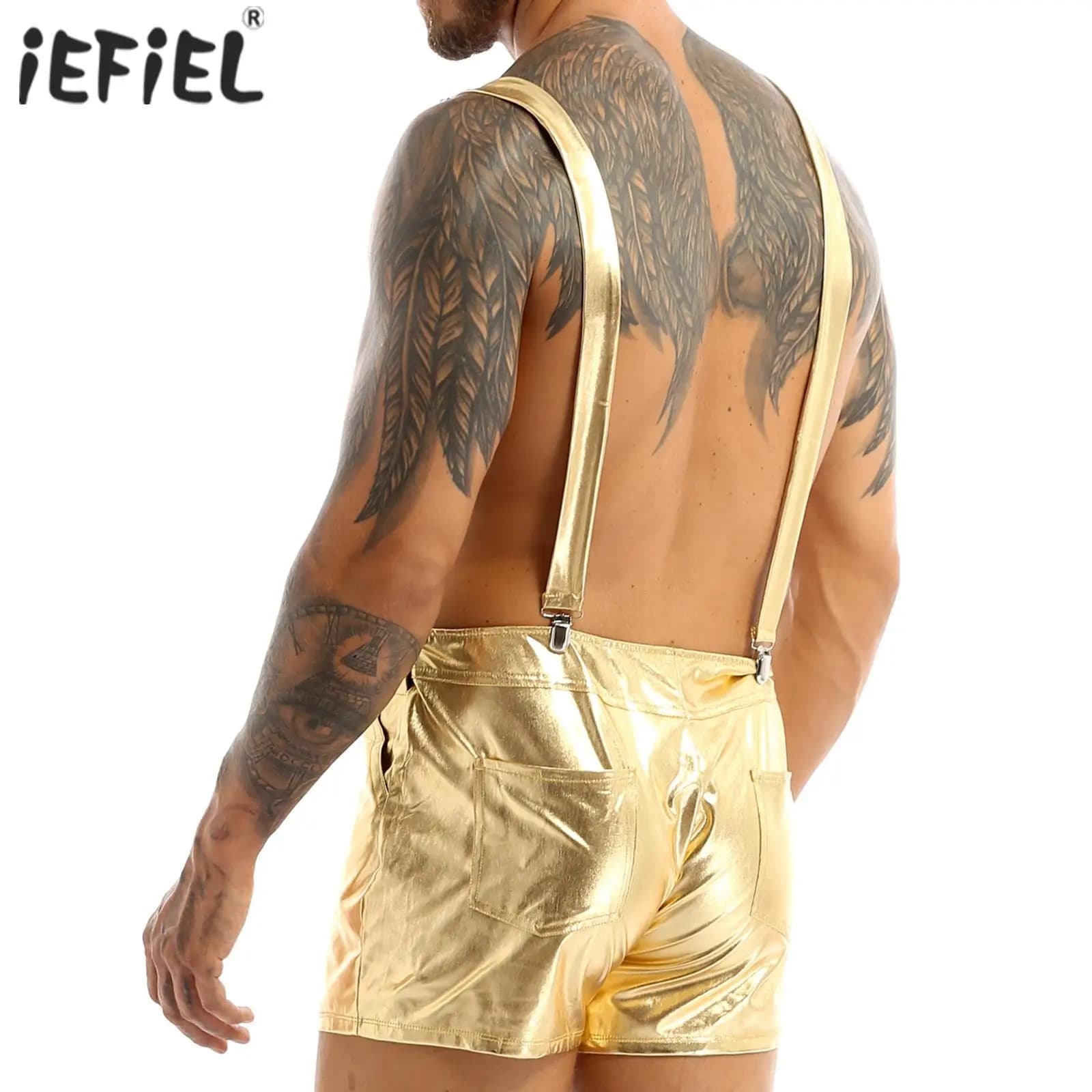 Men's shorts with suspenders in general with glossy olographic Moto Rave Festival Pole Dance Shorts Jazz Hip Hop Dance Costumes