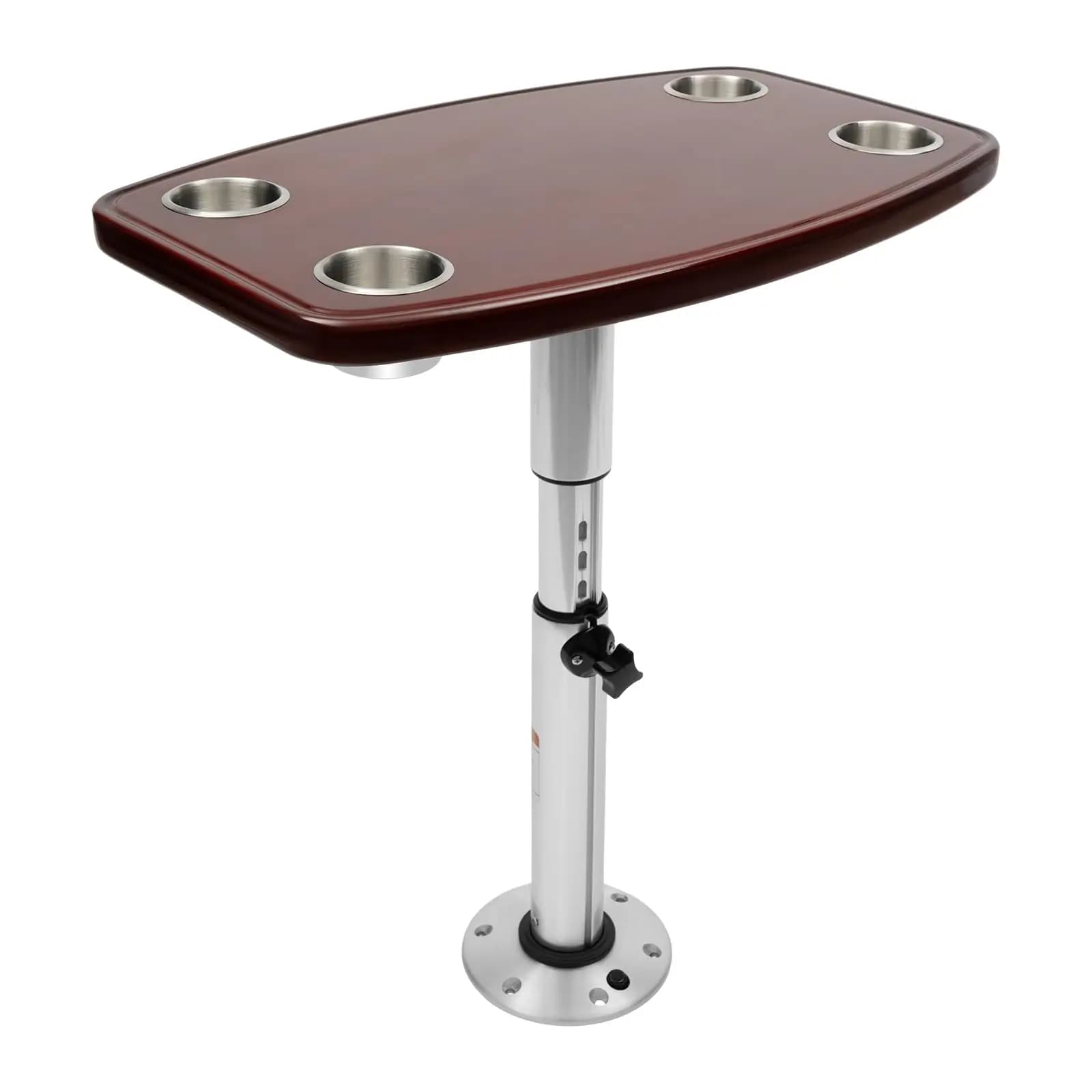 Set Table for Camper, Red Oak Floor with 4 Stainless Steel Glass Holders and Legs with Manual Lift, for Camper, Boats, Fast Shipping