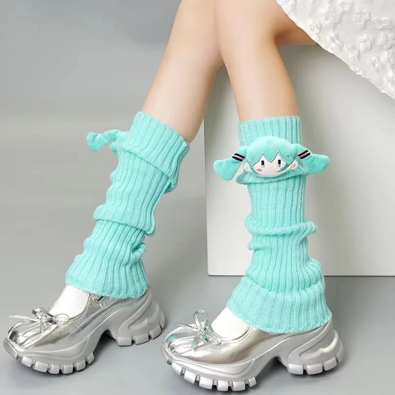 Y2K Hatsune Miku Sock Sleeves Super Cute Dopamine Knit Autumn Winter Sock Sleeves New Cute Cartoon Wool Warm Socks Student Gift