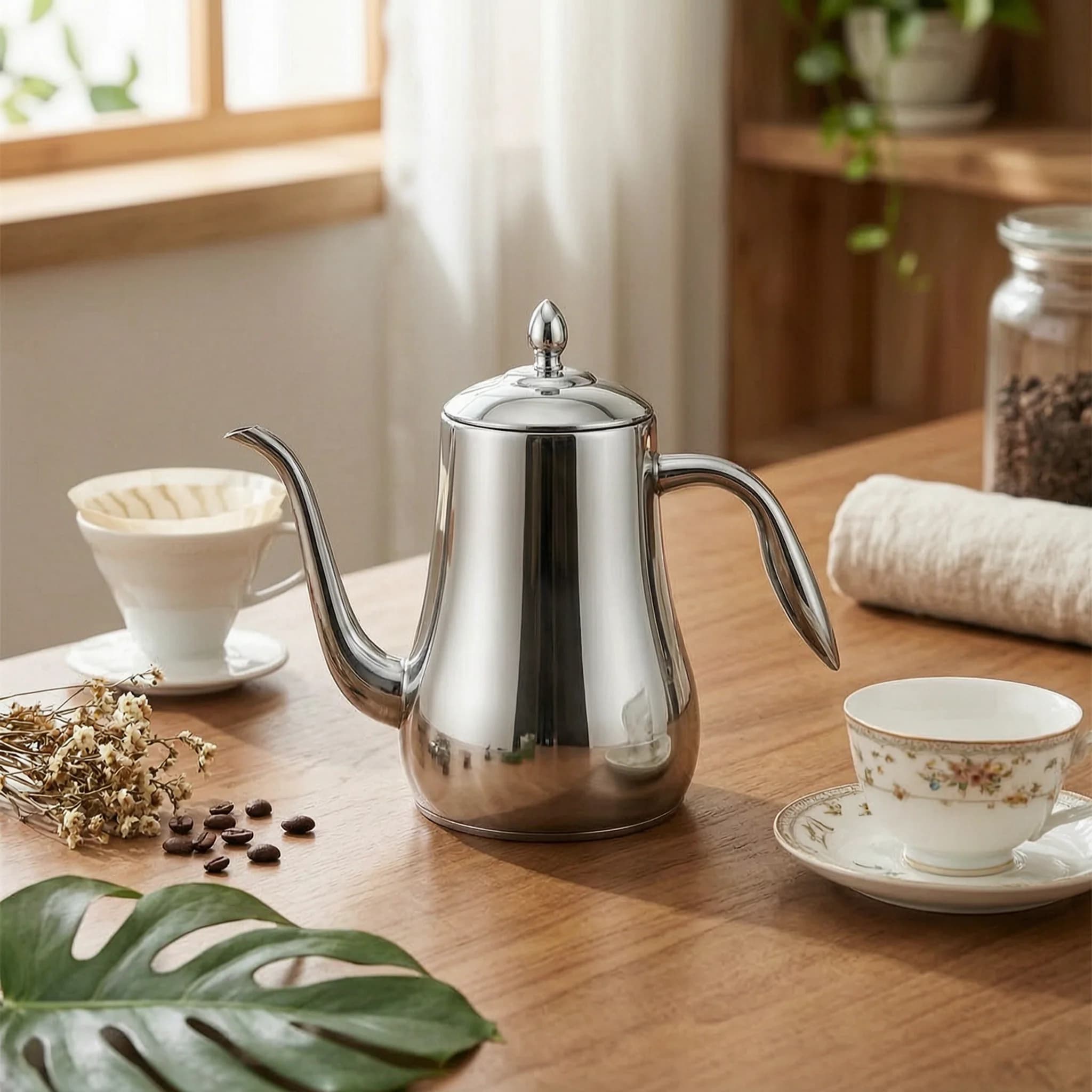 Gooseneck Tea Kettle with Lid Food-Grade Stainless Steel Kettle with Filter Steady Pour Rust-Resistant for Kitchen