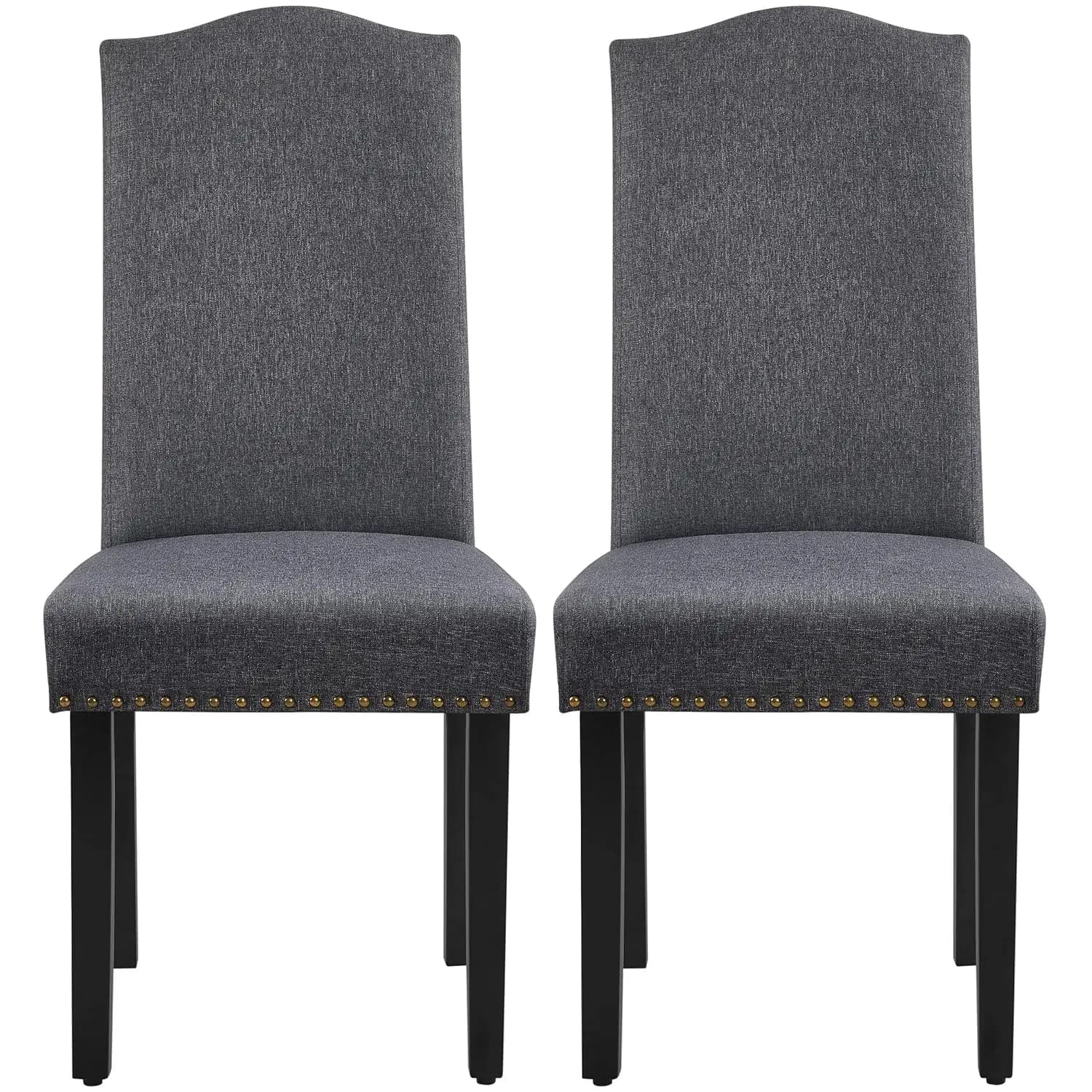 Set di 2 Sedie da Pranzo Senza Braccioli con Gambe in Legno di Gomma, Rivestimento in Tessuto Non Tessuto, per Cucina, Soggiorno, Hotel, Reception, Grigio Scuro, Personalizzabile