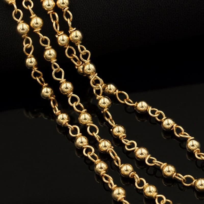 Catena di perline riempite in oro 14 carati Catena di perline riempita in oro per la creazione di gioielli Bracciale con collana a catena non finita (1 metro)
