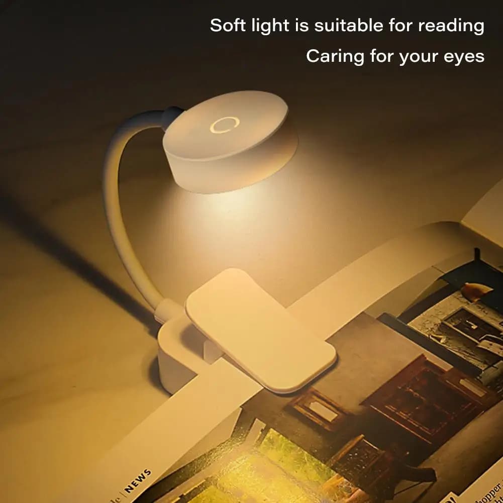 Mini lampada da lettura a LED con clip, protezione per gli occhi, alimentata a batteria ricaricabile, lampada da tavolo portatile per studio sul comodino
