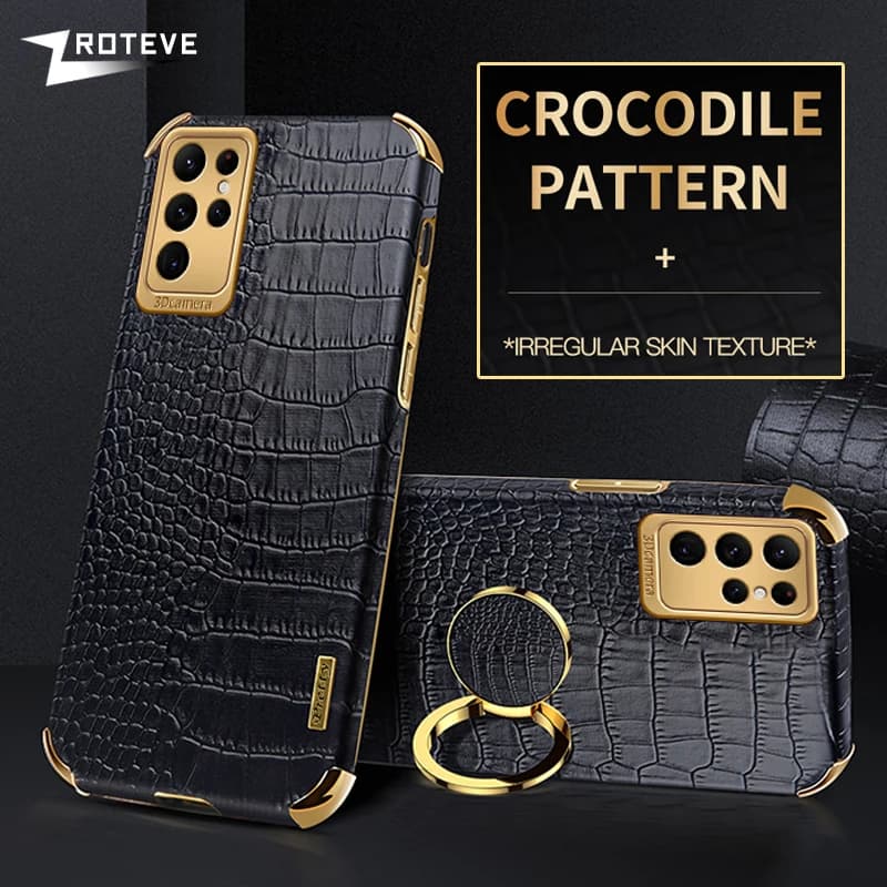 ZROTEVE Cover Morbida in Silicone con Placcatura in Pelle di Coccodrillo per Samsung Galaxy S26 Ultra S25 Edge S24 Plus S23 S22 S21 FE