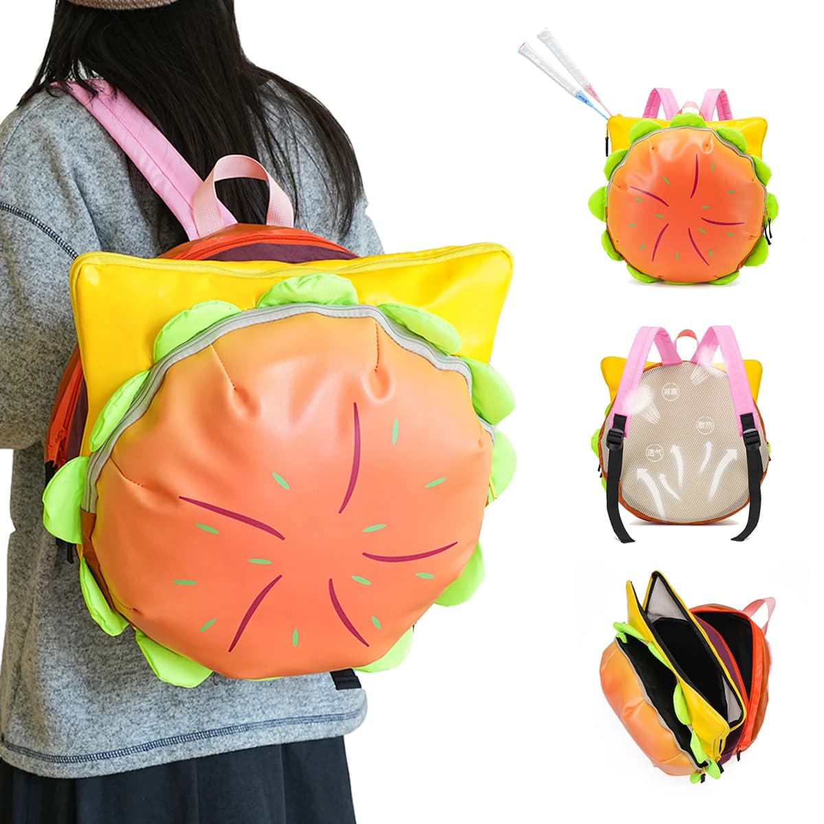 Zaini per bambini, zaini per ragazze delle scuole elementari, zaini per studenti delle scuole medie, zaini regalo di compleanno a forma di hamburger, zaini carini e di bell'aspetto per le scuole superiori