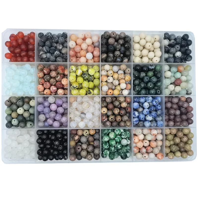 1200 Pieces 8mm Natural Stone Beads (Evil Eye Style) – Boxed Set for Jewelry Making (Necklaces, Bracelets, Earrings, etc.) – 24 Colors