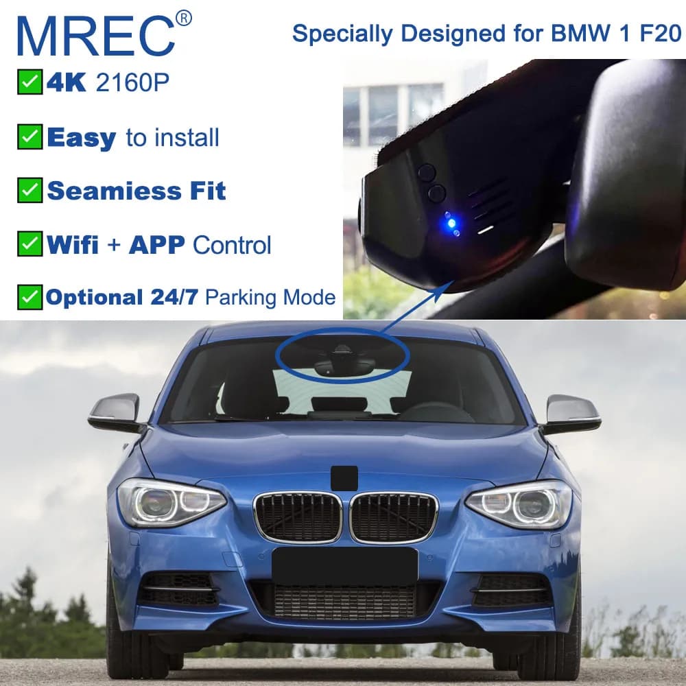 MREC Car Dashcam Dash Cam Wifi Parking Monitoring OEM APP Plug Play Loop Recording 4K Ultra HD Front Rear for BMW 1 Series F20