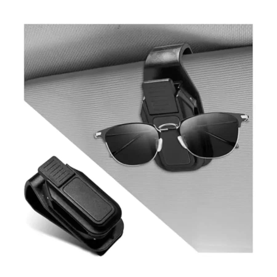 Car visor sunglasses holder clip for SUV/truck/sedan, sponge pad, one-handed operation, black, secure eyeglasses storage