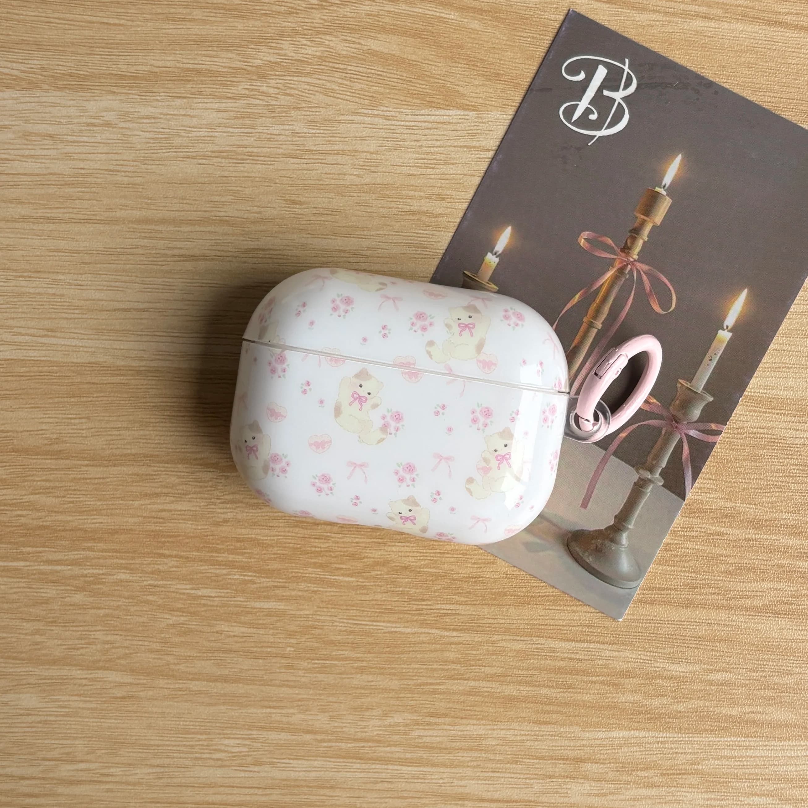 Sweet Fashion Pink Floral Bowknot Kitten Pattern White Protective Earphone Case Cover Case For AirPods 1 2 3 4 Pro Pro2 Pro3
