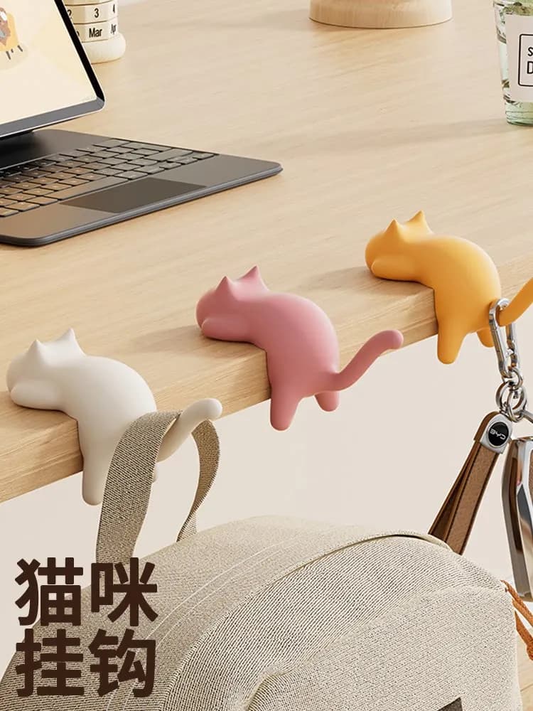 Cat Shape Portable Hanger Hook, Table Hook, Organizer for Bags and Backpacks, Home and Office Decoration, Desk Side Hooks