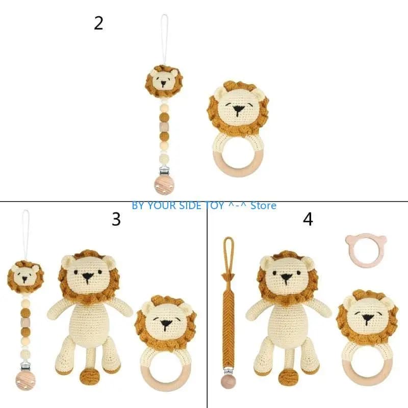 Clip per ciuccio per bambini all'uncinetto-leone bambola masticabile braccialetto per dentizione catena succhietto ragazzo