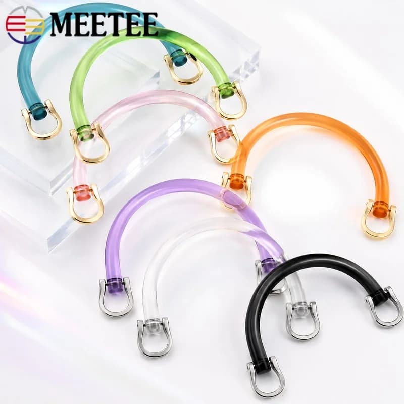 2/5Sets 12cm Acrylic D Shape Bag Handle with Metal Buckles Transparent Resin Wristband Handbag Frame Replacement Part DIY Kit