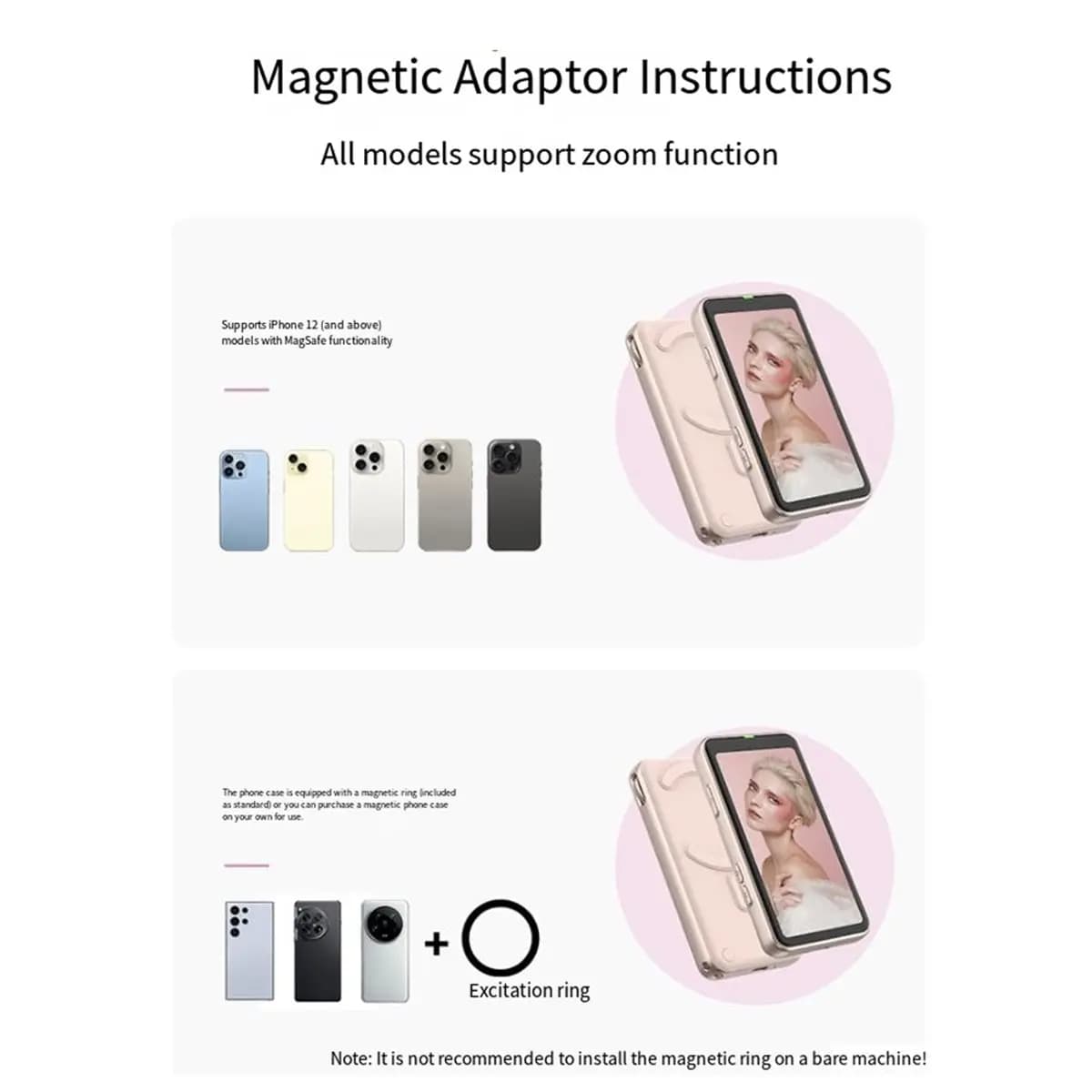 Y65A Magnetic Phone Selfie Monitor Screen for Android Vlog Selfie Screen for ZOOM Control & Live Streaming