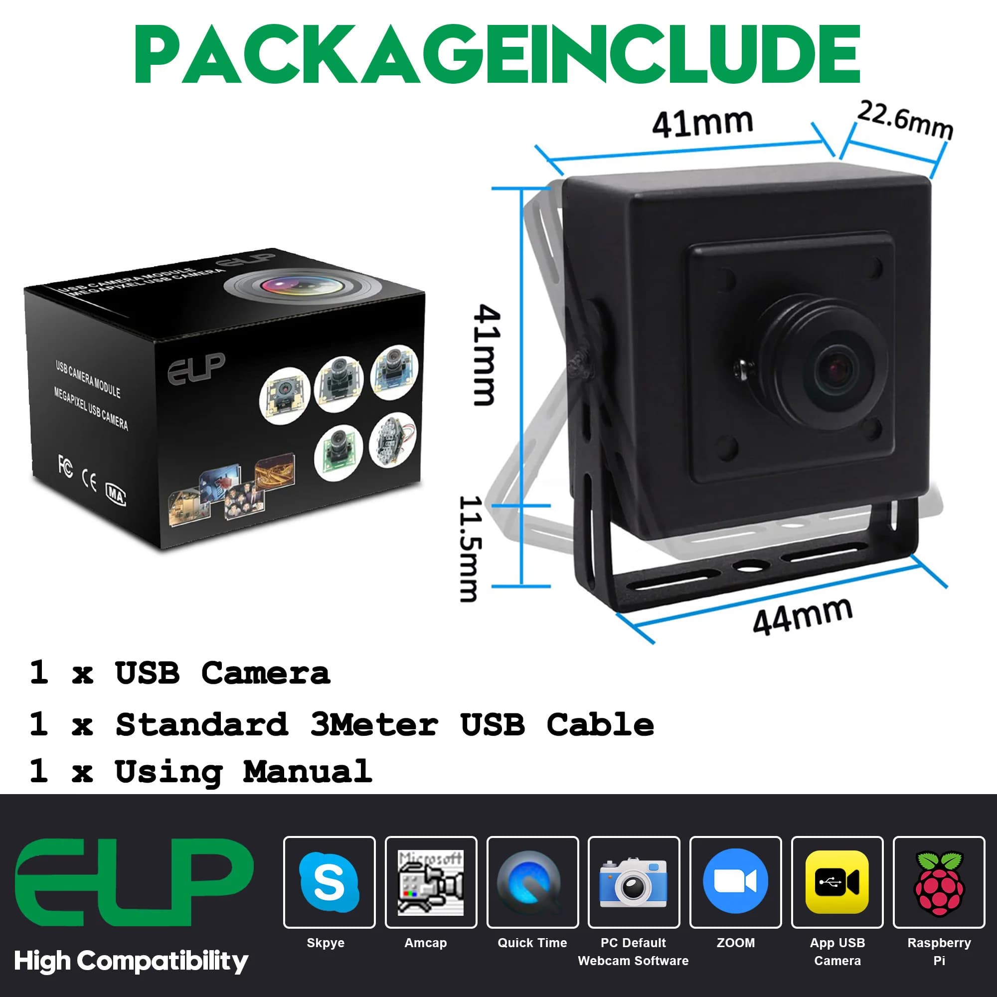 1080P Full HD High Speed Camera 60fps/120fps/260fps Manual Focus Wide Angle Fisheye UVC USB Webcam Free Driver with Mini Case