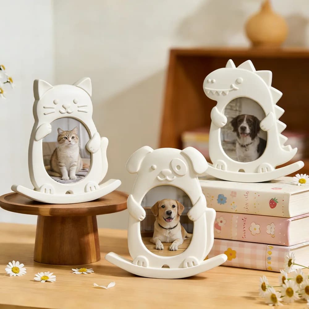 Stampo in silicone per cornice per foto di animali dei cartoni animati Stampo in resina per cornice di dinosauro per cani gatto fai da te per la decorazione domestica Ornamento da tavolo
