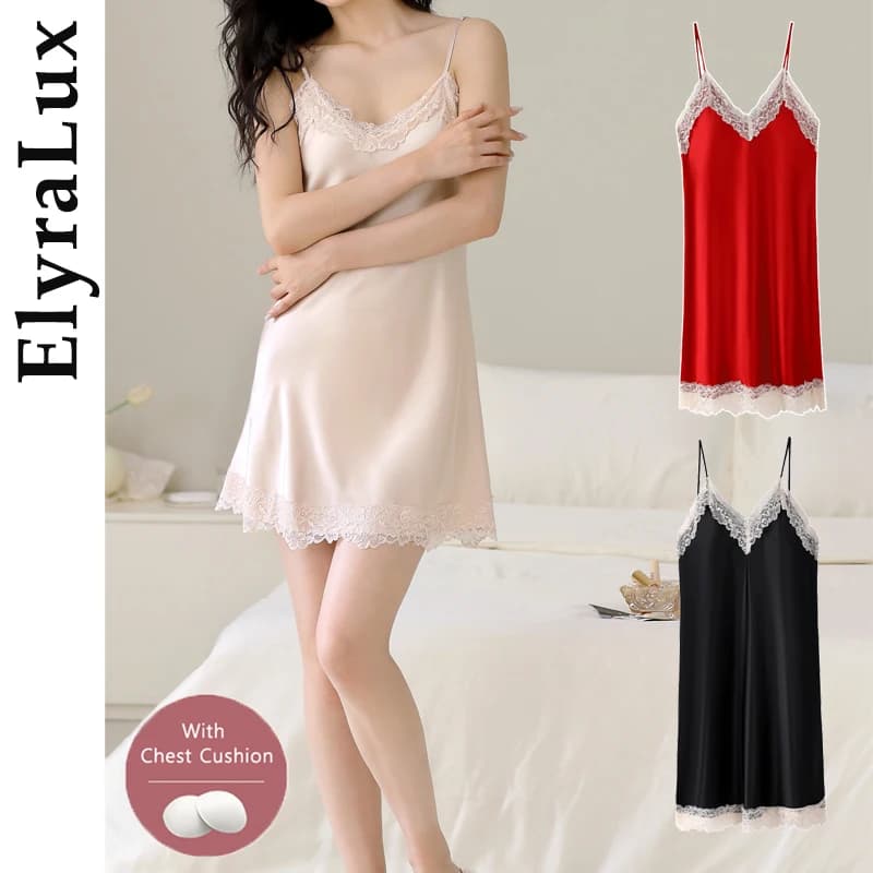 ElyraLux Women's Pijama Dress Halter Sleeveless Sleeveless Strapless Woman Sleepwear Finishes Lace