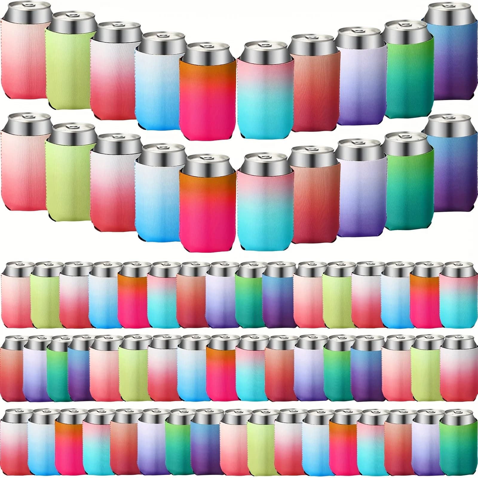 100 Pack Blank Beer Can Cooler Sleeves Soft Insulated Reusable Drink Cooler Bulk Collapsible Sublimation Can Cooler Sleeves for Wedding Party Supplies (Gradient, Simple Style)