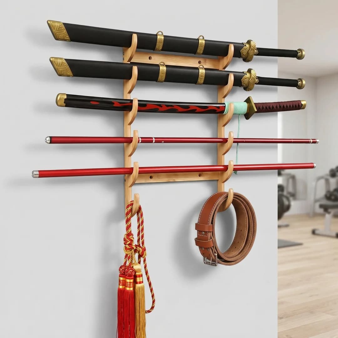 1-8Layer Wood Sword Stand Katana Holder Wall Mount Display Rack Support Anime Cosplay Prop Wood Color Ninja Blade Sabre Toy Gift