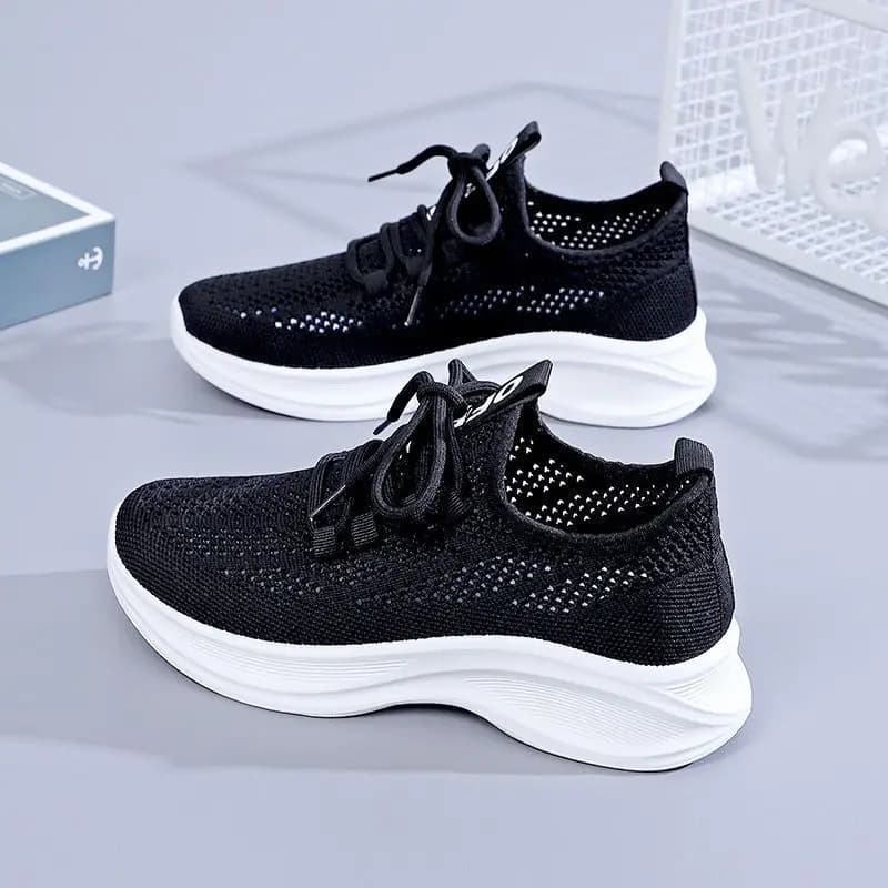 Summer Hollow Mesh Women Sneakers Breathable Fly Woven Platform Thick Sole Height Boost Lightweight Daily Walking Trainers
