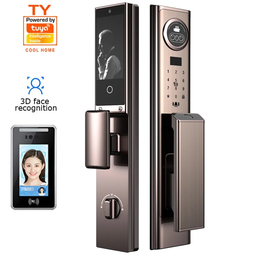 Automatic Key Tuya Smart Lock Door Wifi APP Security Doorbell 3D Face Recognition Smart Door Lock With Camera And Fingerprint