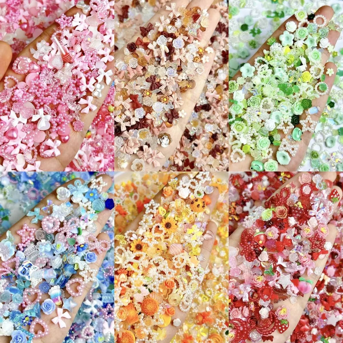 50 pz casuale misto fiocco cuore fiore pendenti per unghie stella scavata simulato biscotti frutta resina ibrida decorazioni per unghie per fai da te