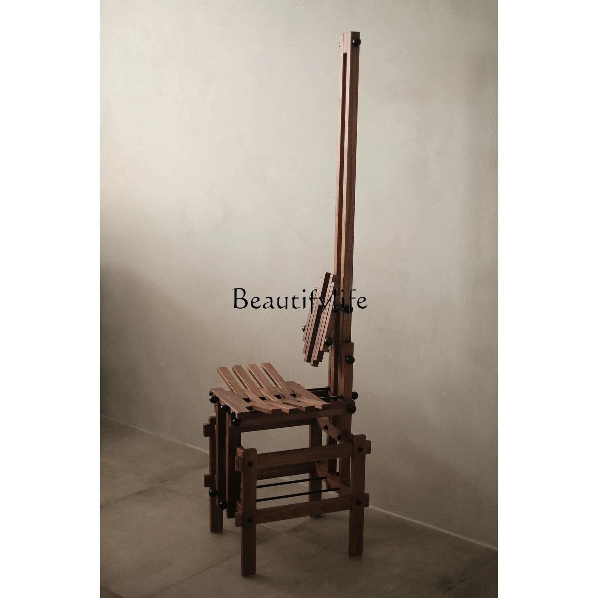 ld6Sedia con struttura a blocchi di costruzione Sedia con schienale alto in quercia noce artistica decorativa