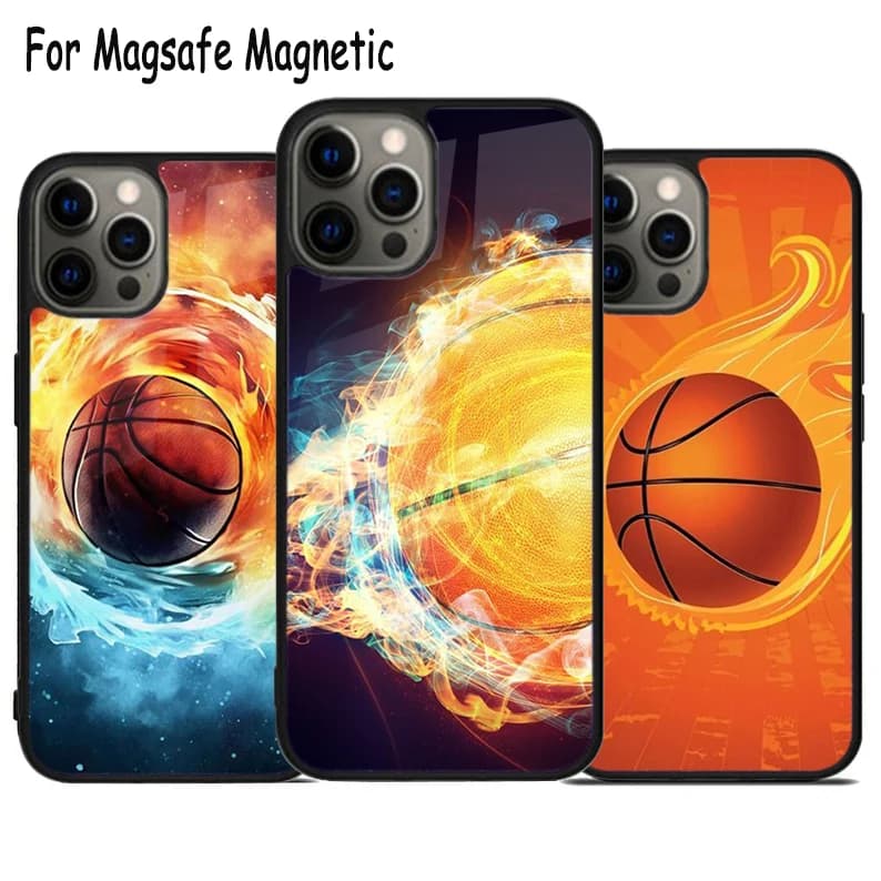 Custodia per telefono con ricarica wireless Basket Ball Flame per iPhone 17 Air 15 16 16e 14 13 11 12 Pro Max Plus, cover magnetica Magsafe con paraurti