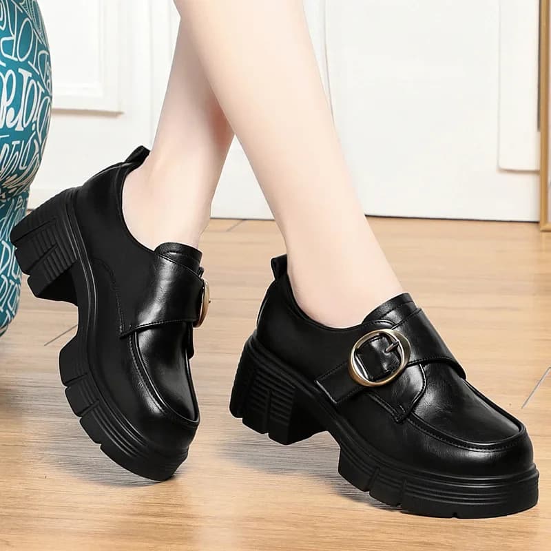 6 centimetri stile britannico traspirante confortevole scarpe in morbida pelle pompe da donna piattaforma 2025 primavera fondo spesso mocassini con tacco quadrato