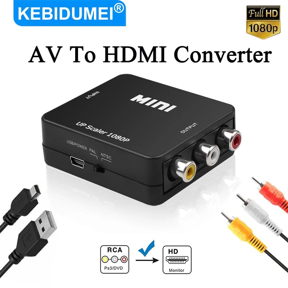 Adattatore HD da AV a HDMI, Convertitore Composito da RCA a HDMI, Adattatore AV CVBS con Cavo USB per Console Xbox, PC, DVD e TV
