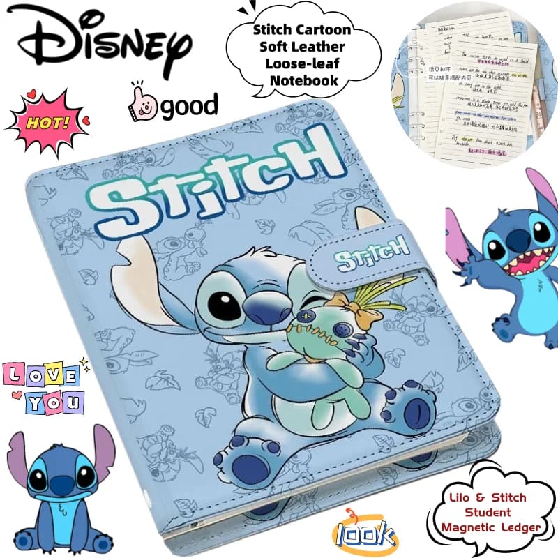 Nuovo Quaderno Magnetico Disney Lilo & Stitch in Pelle Morbida con Fogli Staccabili, Design Creativo a Tema Cartone Animato, Accessorio per Studenti