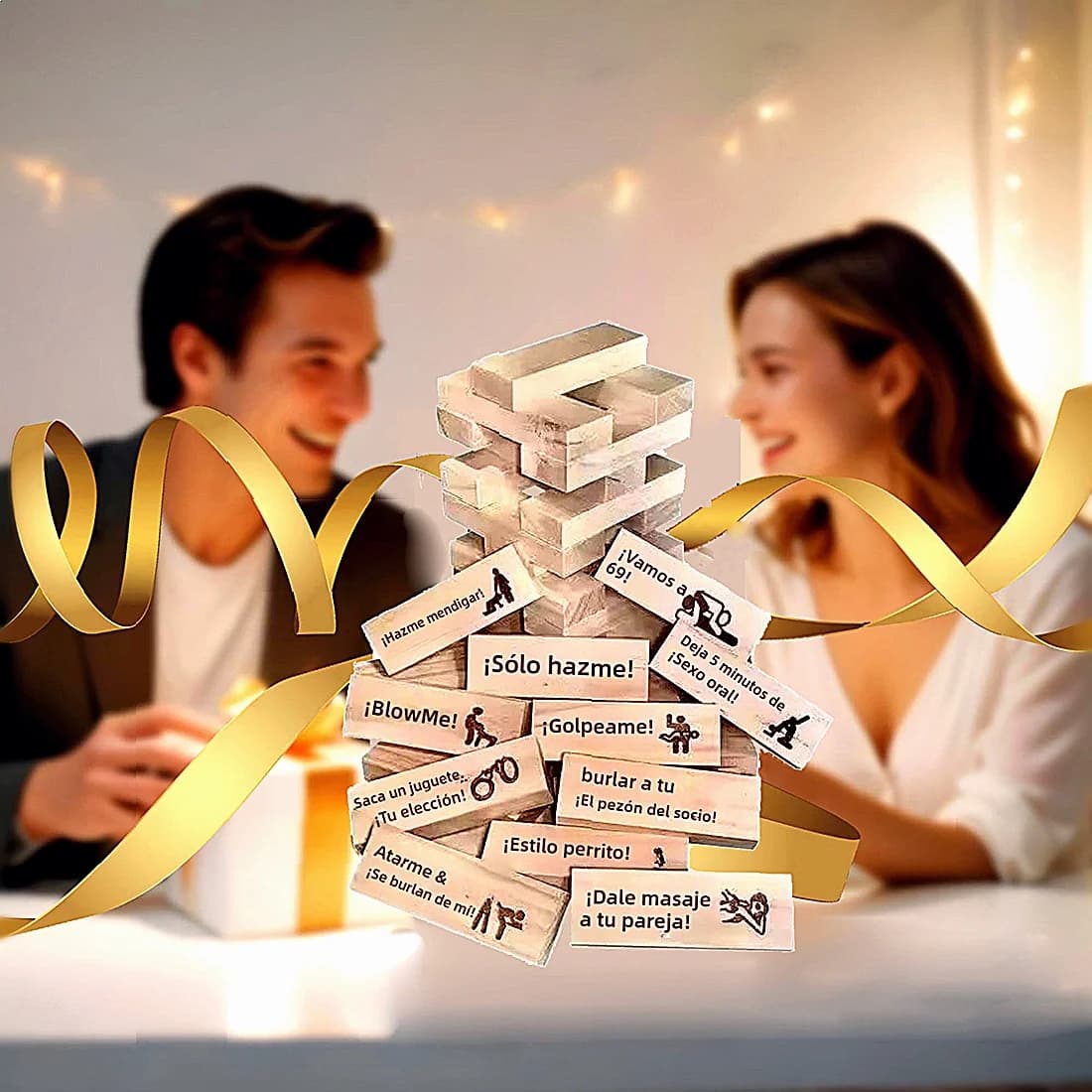 Un gioco della torre a blocchi perfetto per attività e idee di coppia come gioco di blocchi impilabili con torre che cade di San Valentino per adulti