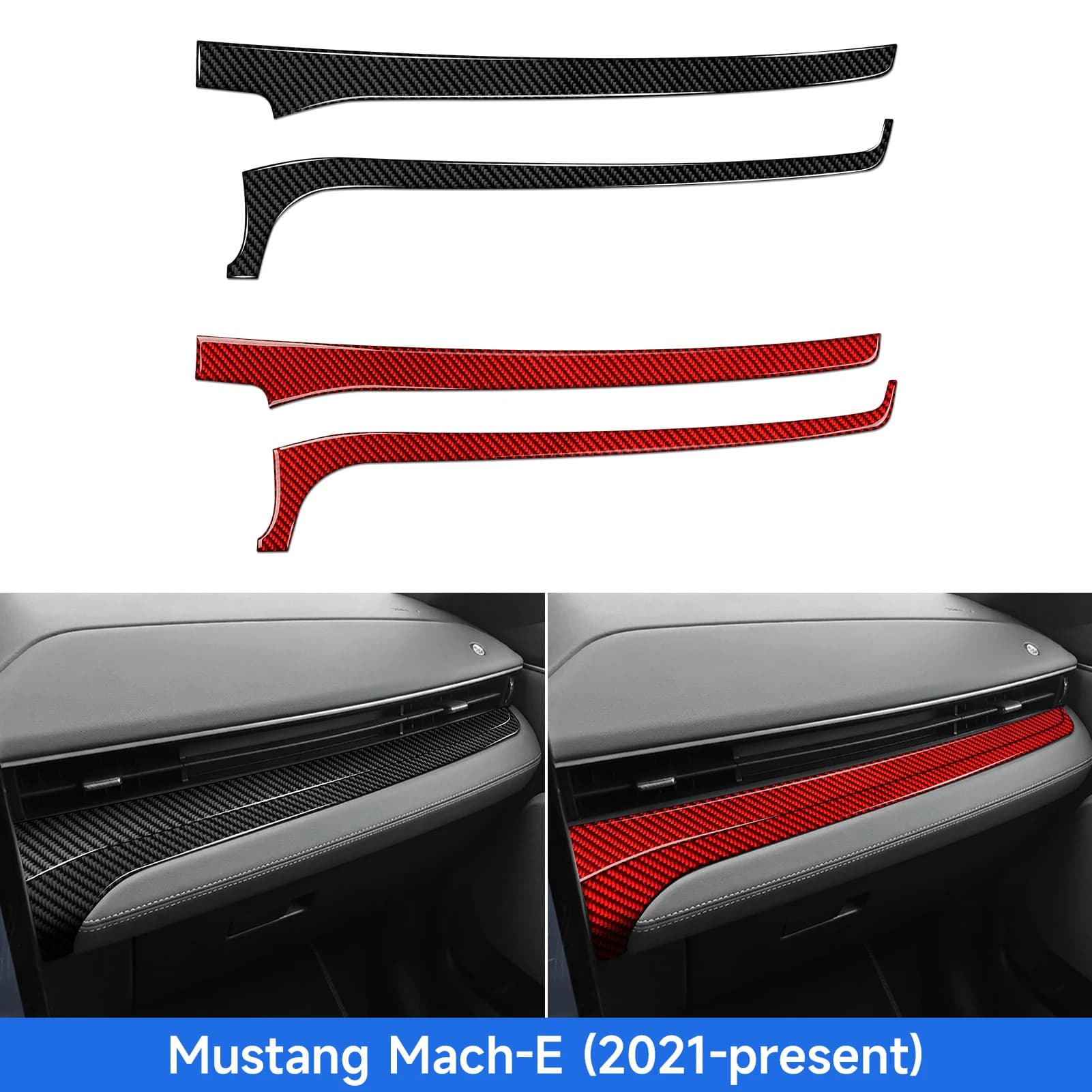 Soft Carbon Fiber Interior Sticker. Car Dashboard Decorative Strips. For Ford Mustang Mach-E (2021-2027) Trim Accessories.
