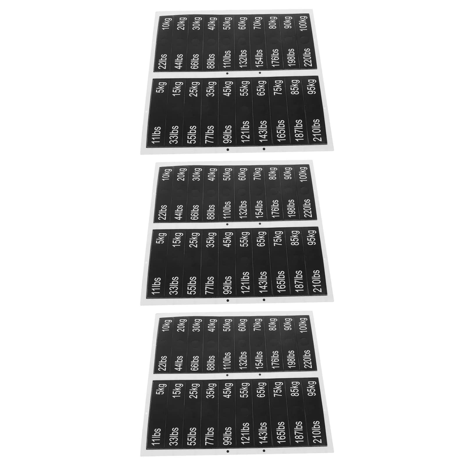 3 Sheets Weight Stack Labels 5-100Kg Gym Weight Sticker Labels Heavy Duty PVC Self Adhesive for Dumbbells Barbells Plates
