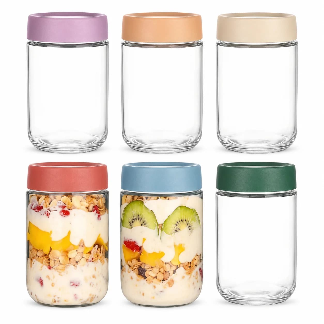 Barattolo per Overnight Oats con Coperchio Ermetico, Contenitore Trasparente per Alimenti per Cereali, Yogurt, Insalata, Preparazione Pasti, Uso in Cucina