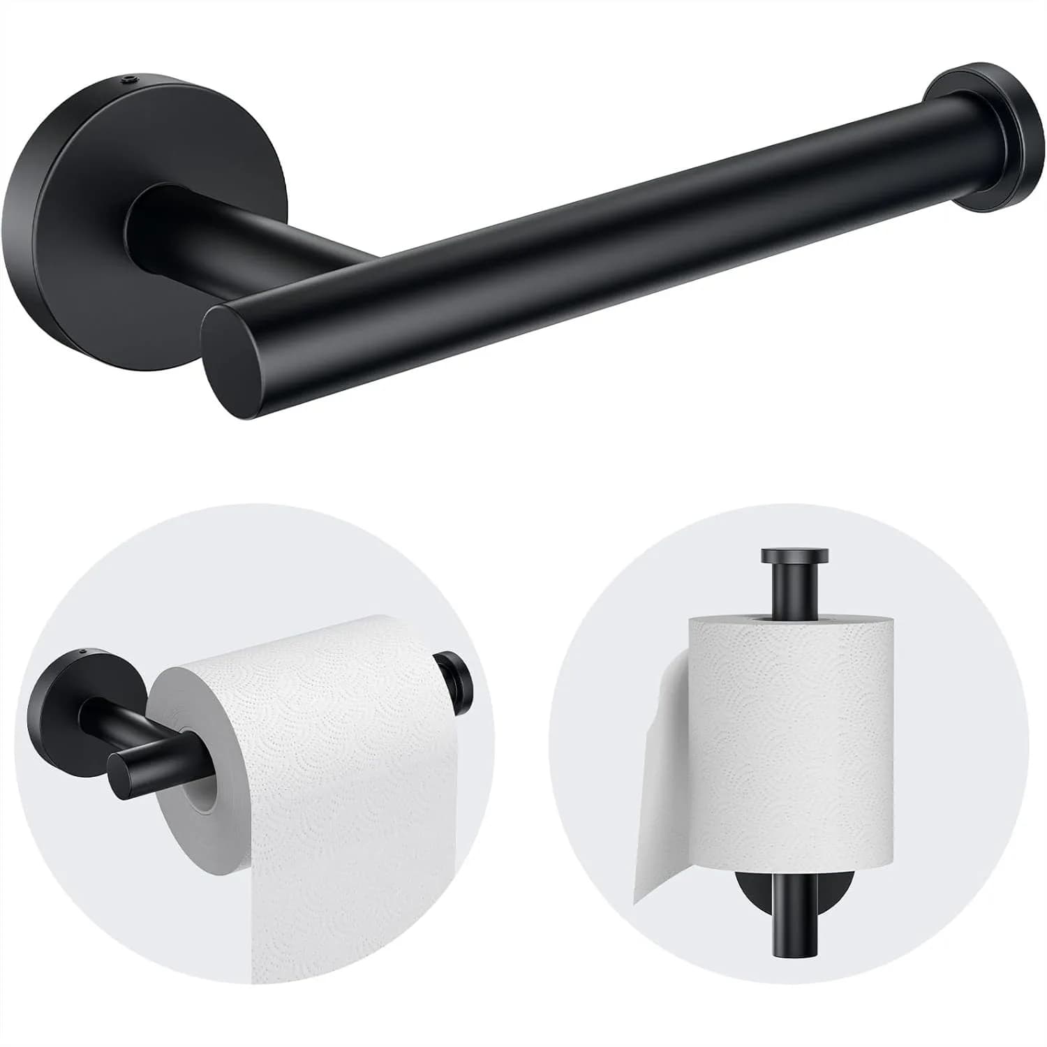 Portarotolo da Parete, Robusto Portarotolo Rotondo Nero Opaco per Rotoli Mega, in Acciaio Inossidabile 304 Premium