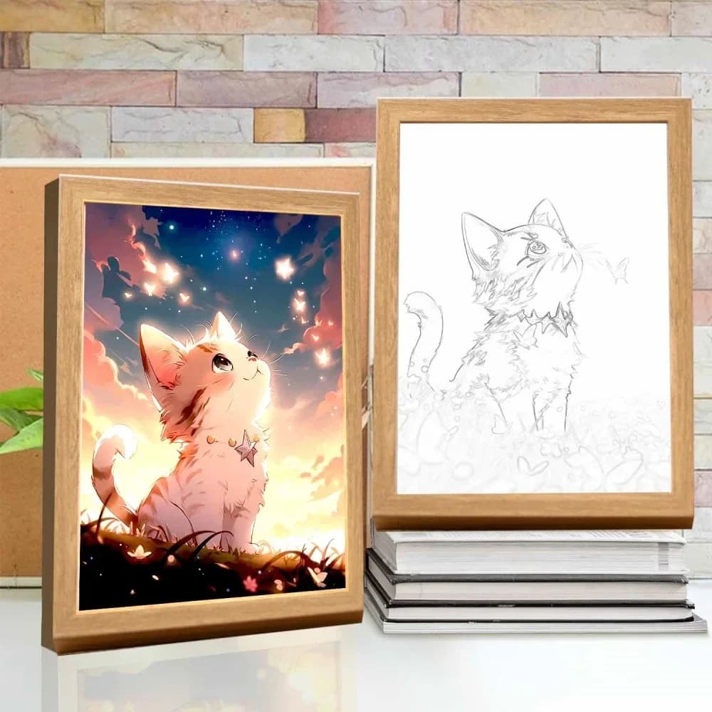 Nice Cat Kawaii Pets Light Painting Photo Frame Night Light Led Led Lamp Lunar Lamp Bedroom Furniture Bedroom House Bedrooms Children's Birthday Gifts