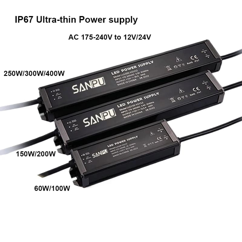 Ultra-Thin IP67 Waterproof Power Supply LED Outdoor Lighting Transformer AC175-240V To DC 12V-24V 60W-400W Led Strip Box Driver