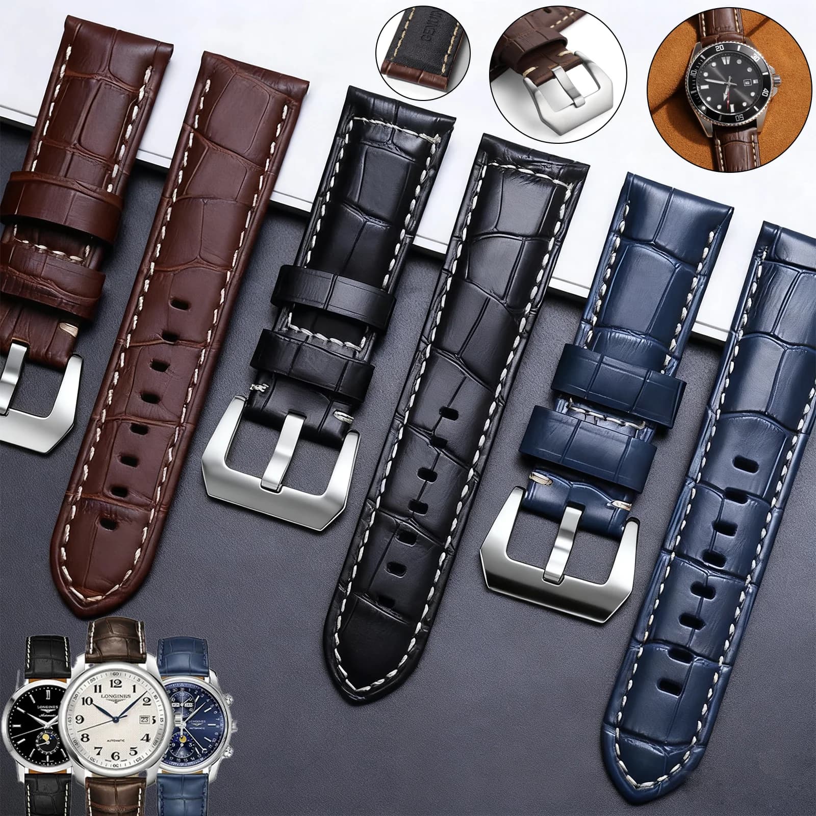 Cinturini per orologi in vera pelle Cinturino di ricambio per affari 22 mm Accessori per orologi con fibbia universale in acciaio inossidabile per uomo donna
