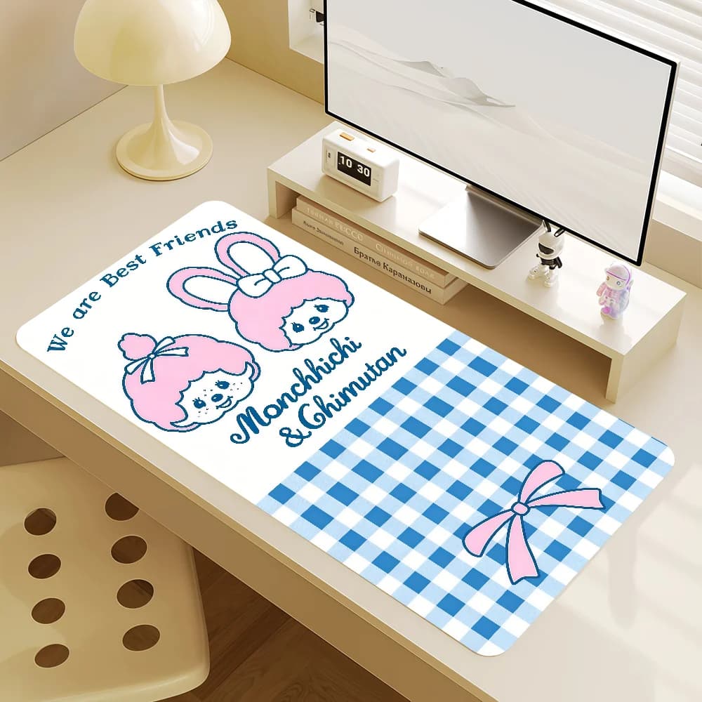 Tappetino per Mouse Antiscivolo M-Monchhichi con Bordo Cucito, Carino, per Ufficio, Studenti, Gaming, Kawaii, Spesso, Grande, per Scrivere, Cuscino con Cartoni Animati