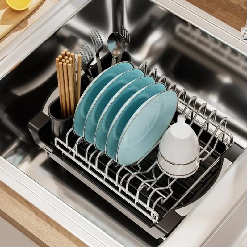 Sturdy Double Layer Extendable Kitchen Drain Board With Angled Design For Quick Drying And Organization