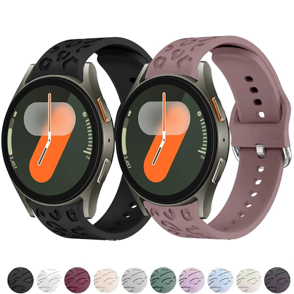 Engraved Strap For Samsung Galaxy Watch 7 FE 6 4 5 pro Silicone Leopard No Gaps Bracelet correa Galaxy Watch6 Classic 20mm band