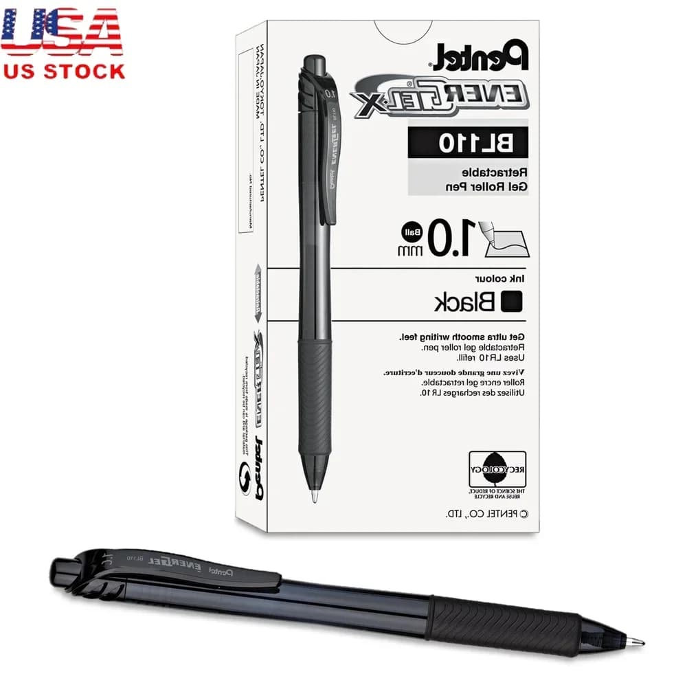 Penne gel retrattili EnerGel-X 1 mm Punto audace Inchiostro nero Confezione da 12 Impugnature comode Ricaricabili Ecologiche Scrittura a prova di sbavature