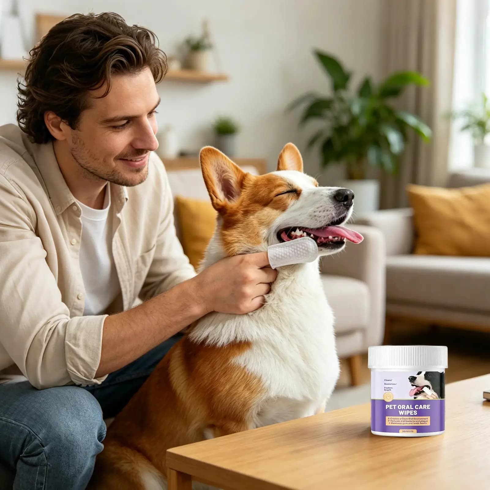 Teeth Wipes For Dogs 50-pieces Pet Cleaning Care Cleaner Finger Wipes For Dogs Teeth For Grooming Travel Daily Care Bad Breath