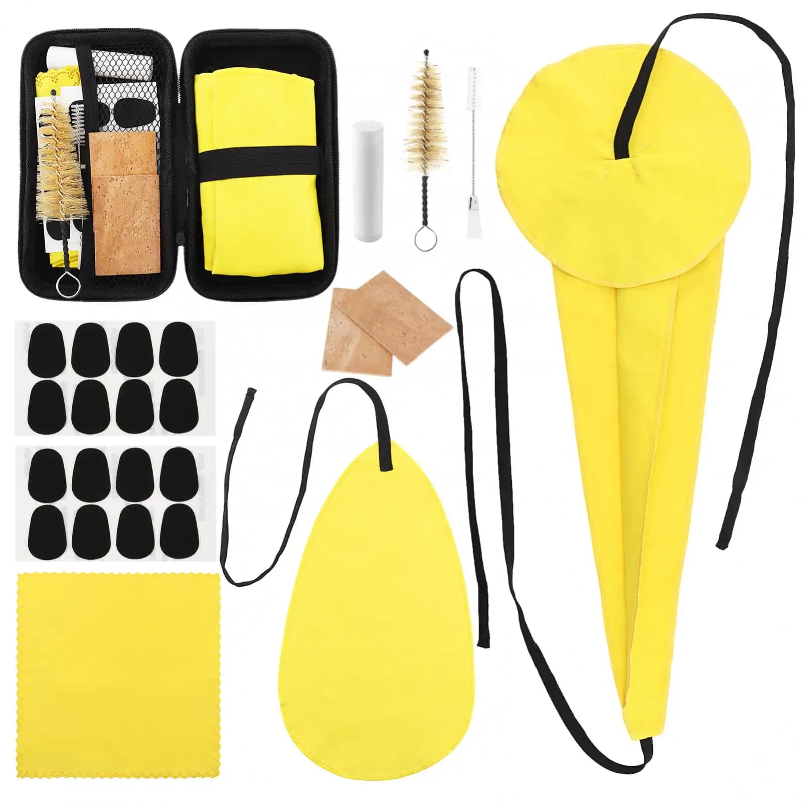Microfiber Cotton Saxophone Cleaning Cloths Kit with Mouthpiece Brush, Cushions, Neck Corks, Cork Grease, Storage Case