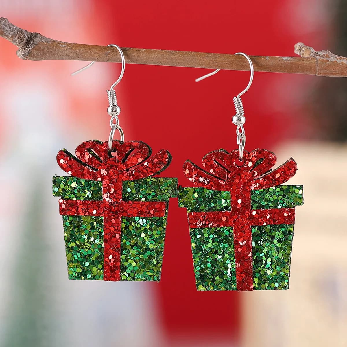 nuovo Natale in pelle con paillettes rossa e verde Confezione regalo di Natale Orecchini pendenti Orecchini natalizi regalo