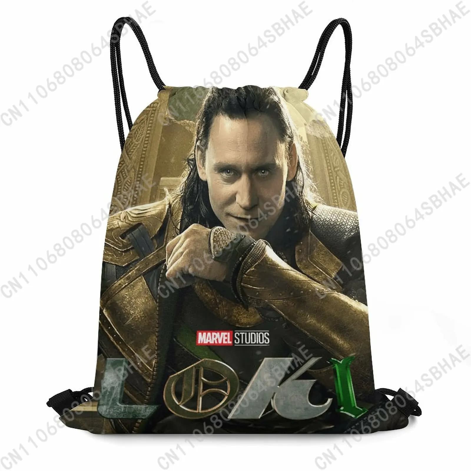 Borsa con coulisse Marvel Loki in tela di cotone, shopper riutilizzabile, sacchetti in mussola con coulisse, personalizzabile per cosplay